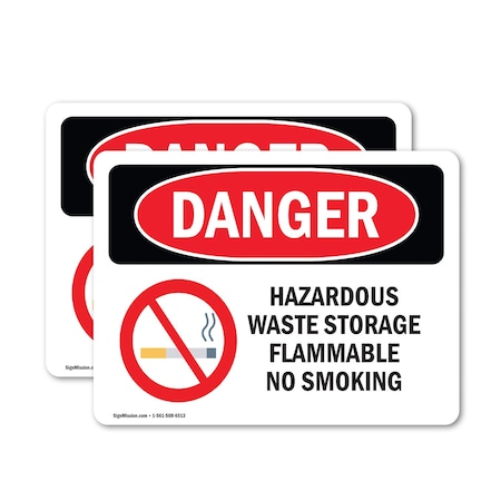 Signmission Hazardous Waste Storage Flammable No Smoking Danger Sign, Vinyl Decal, 14in W x 10in L, 2PK OS-2PACK-DS-D-1014-L-1322